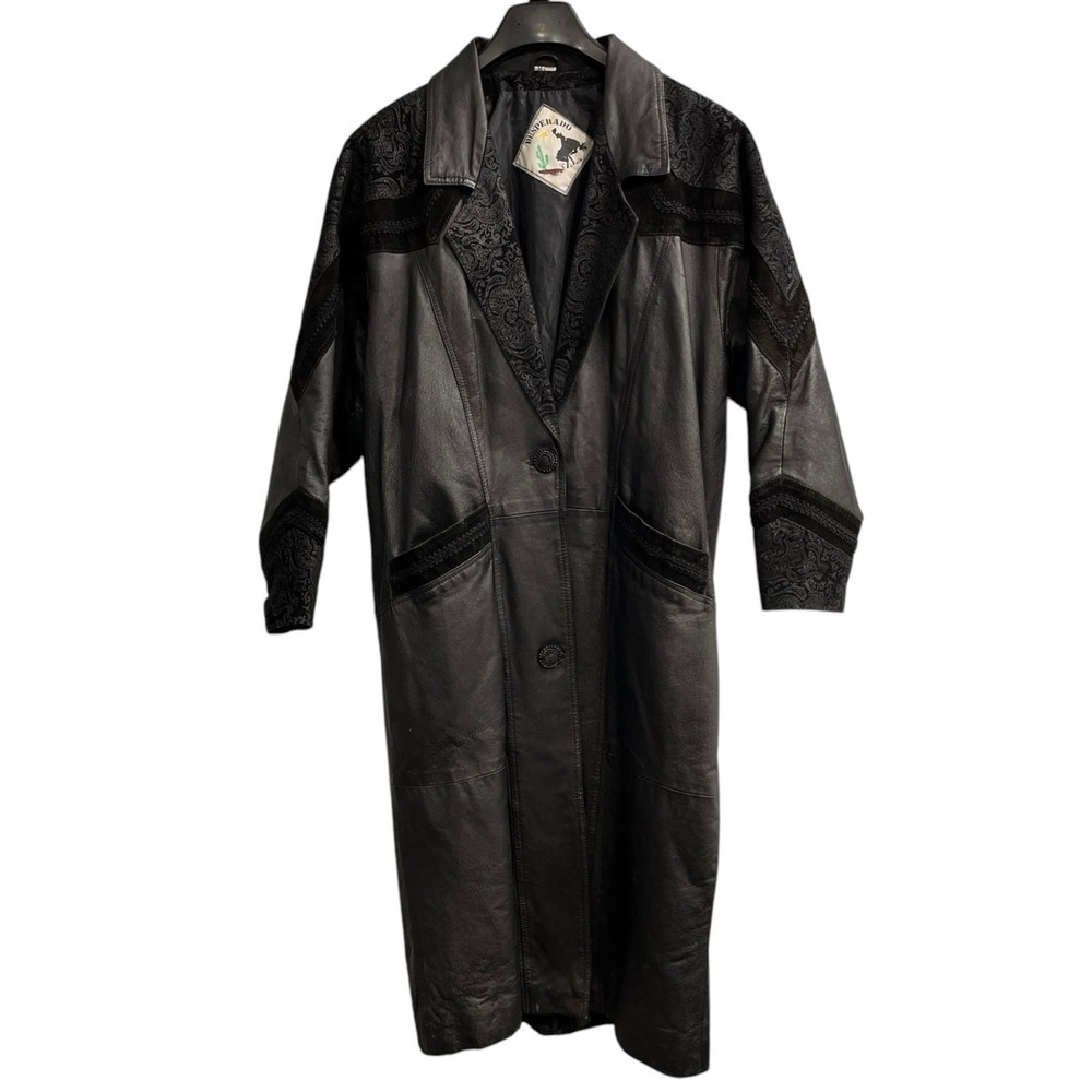Desperado Black Genuine Leather Paisley Western Duster Coat M Rodeo Ranchwear